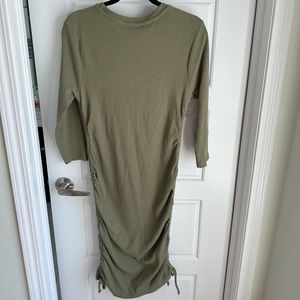 Khaki Green 3/4 Length Sleeve Ruched Dress